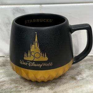 Walt Disney World 50th Anniversary Black & Gold Starbucks Coffee Mug 12oz NEW